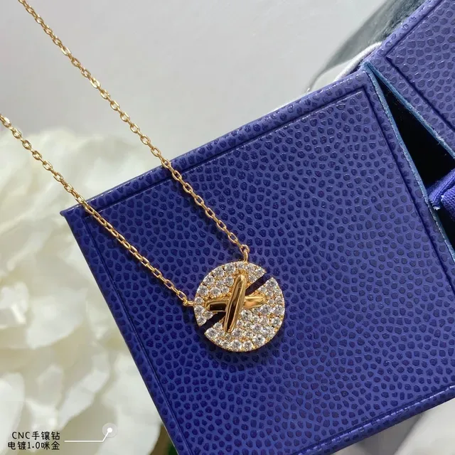 Gold-Tone Pavé X Motif Pendant Necklace 6