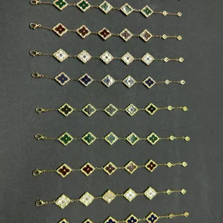 Gold-Tone Quatrefoil Enamel Charm Chain Bracelets