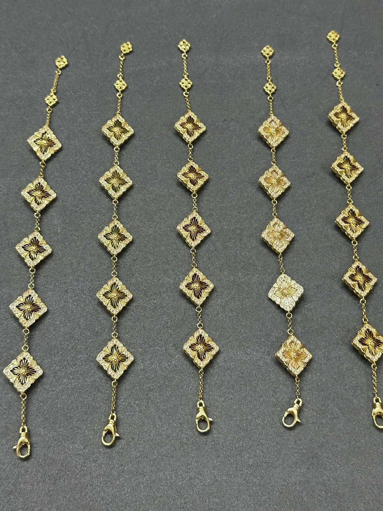 Gold-Tone Quatrefoil Enamel Charm Chain Bracelets 2