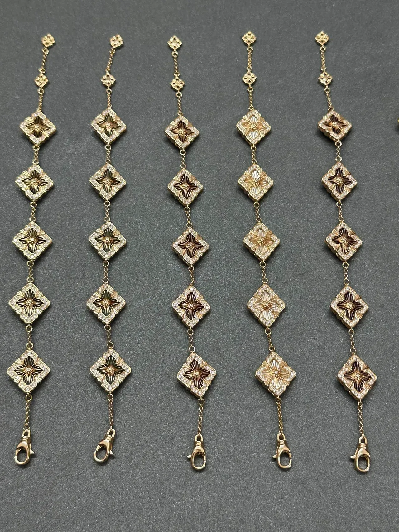 Gold-Tone Quatrefoil Enamel Charm Chain Bracelets 4