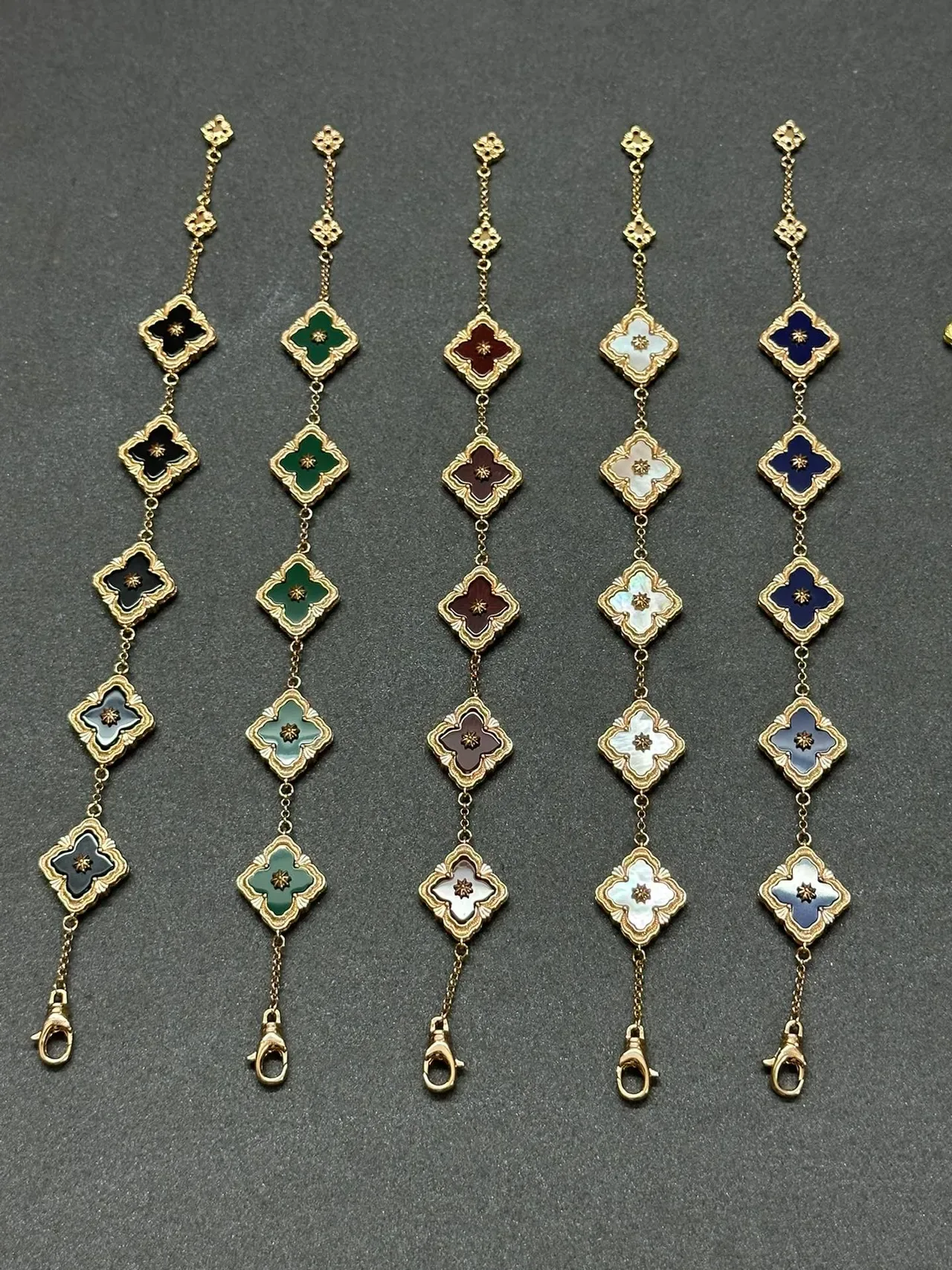 Gold-Tone Quatrefoil Enamel Charm Chain Bracelets 6