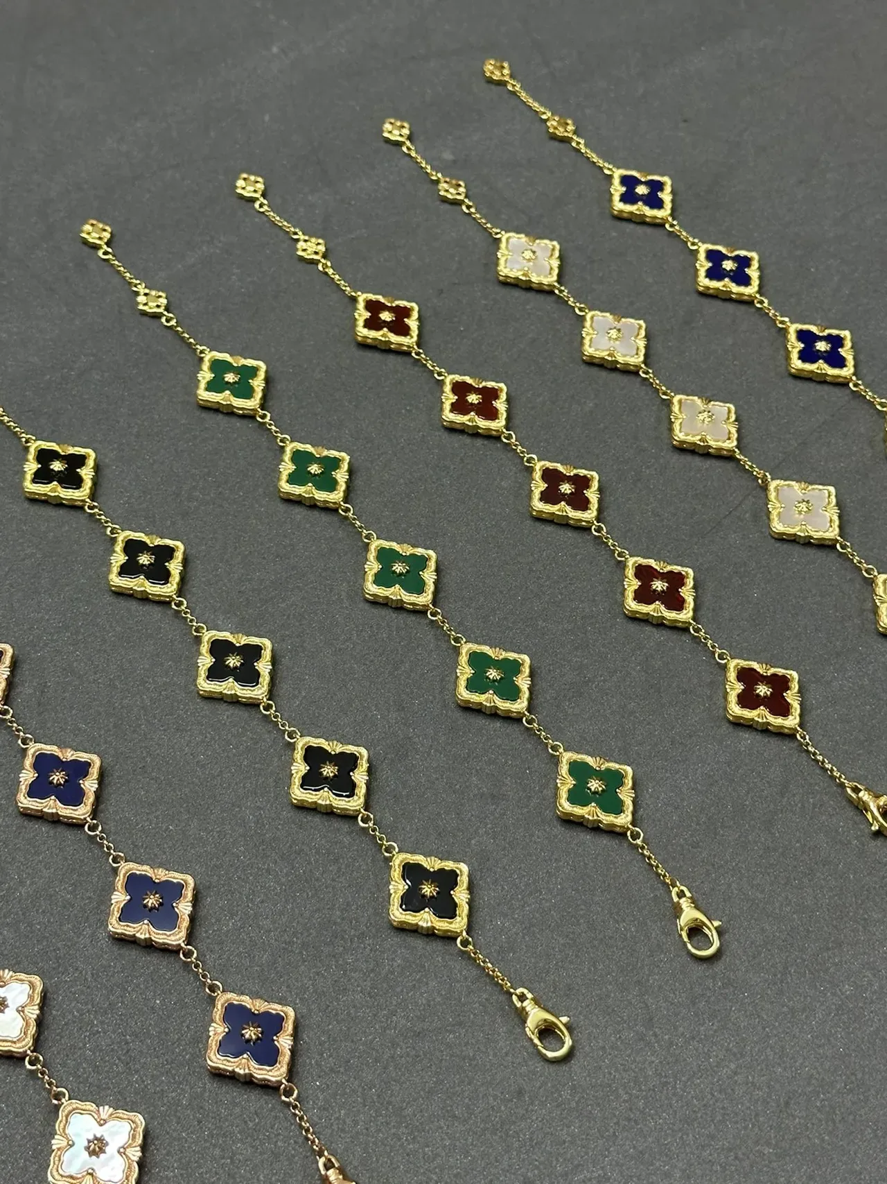 Gold-Tone Quatrefoil Enamel Charm Chain Bracelets 7