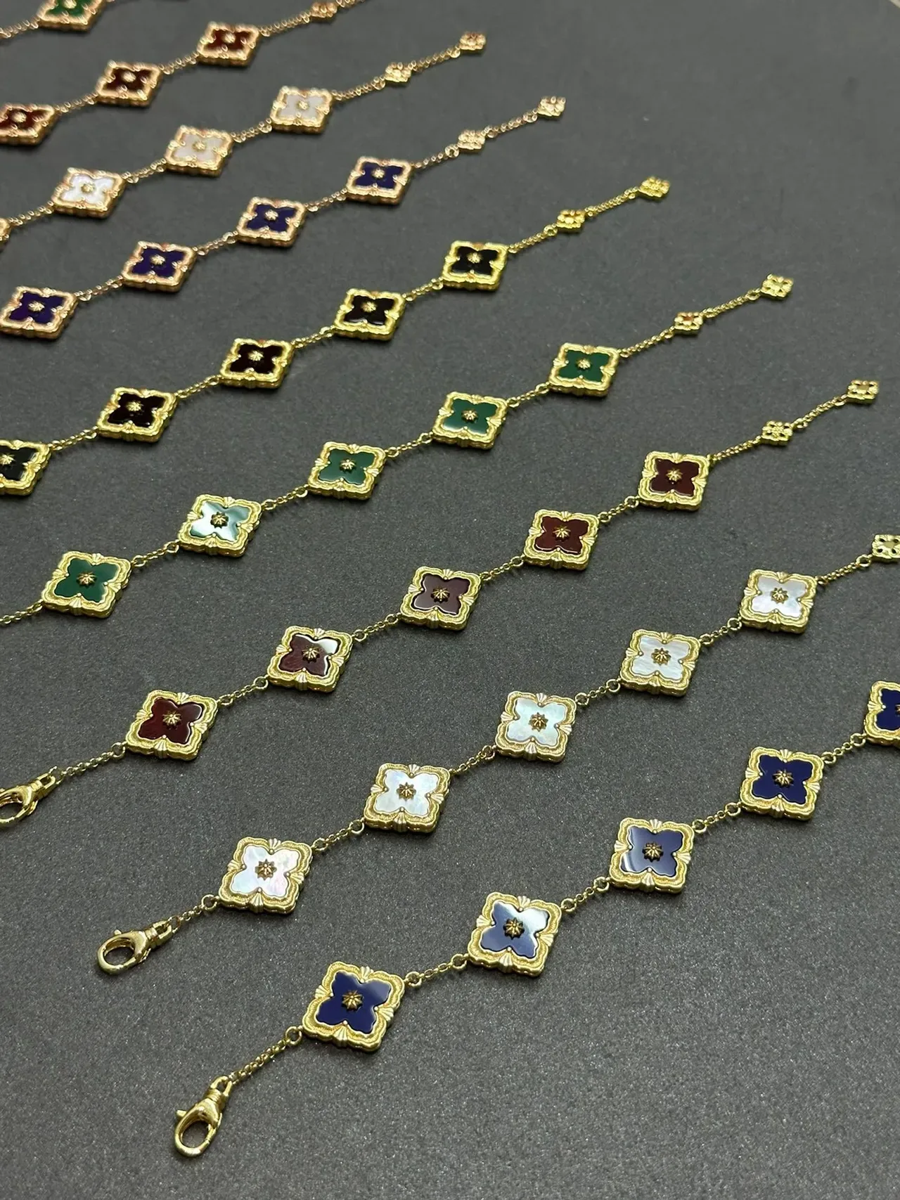 Gold-Tone Quatrefoil Enamel Charm Chain Bracelets 8