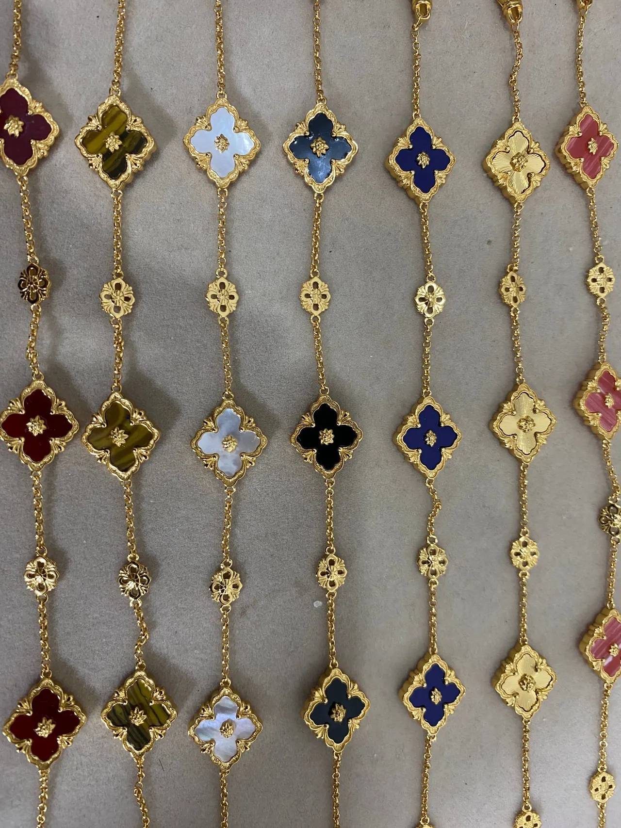 Gold-Tone Quatrefoil Floral Inlay Chain Bracelets 8