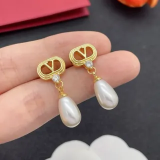 Gold-Tone V-Motif Teardrop Pearl Drop Earrings