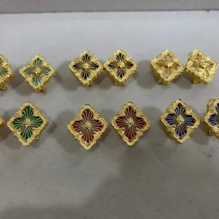 Gold-Toned Enamel Floral Clip-On Earrings