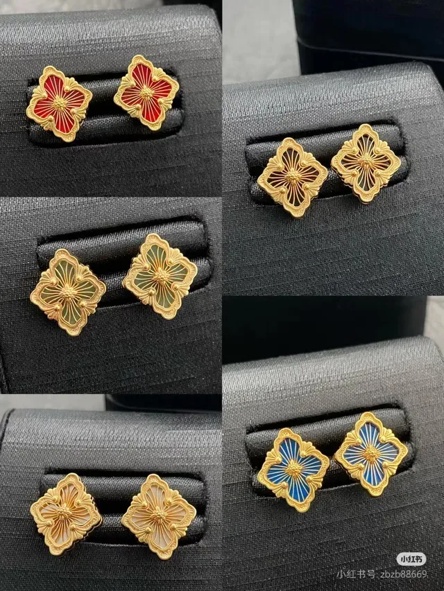 Gold-Toned Enamel Floral Clip-On Earrings 2