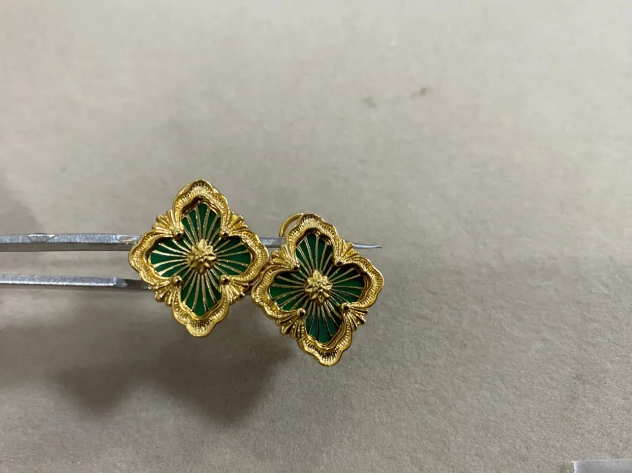 Gold-Toned Enamel Floral Clip-On Earrings 3