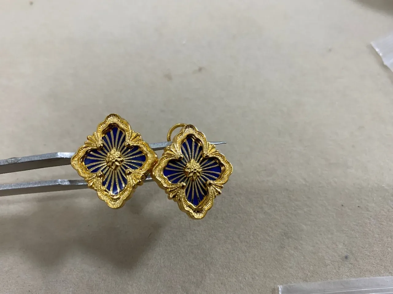 Gold-Toned Enamel Floral Clip-On Earrings 4