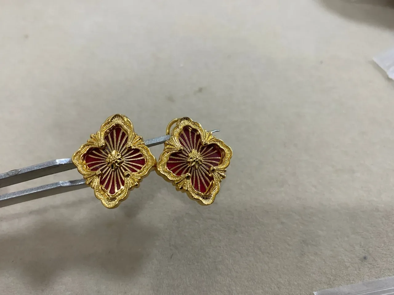 Gold-Toned Enamel Floral Clip-On Earrings 5