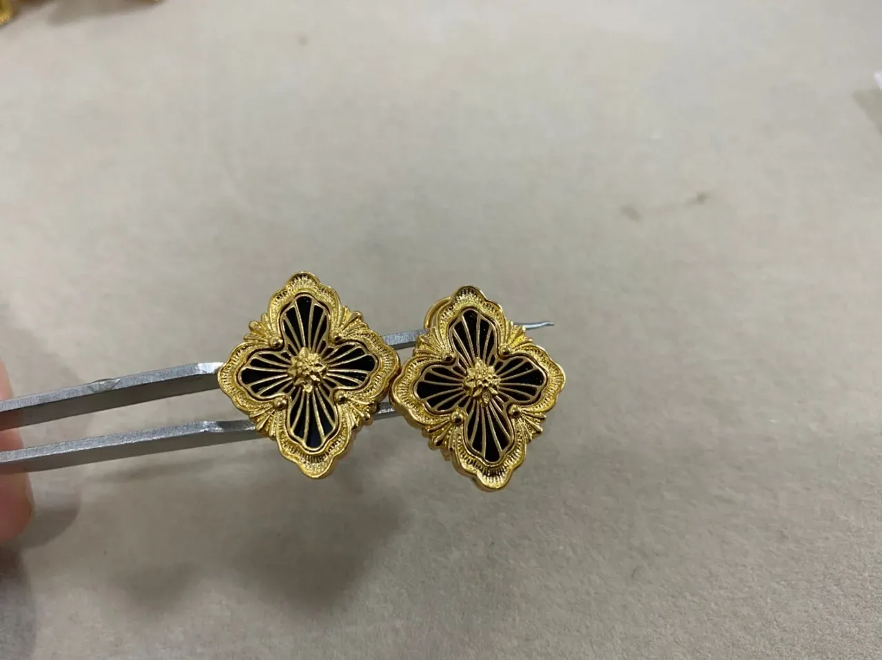 Gold-Toned Enamel Floral Clip-On Earrings 6