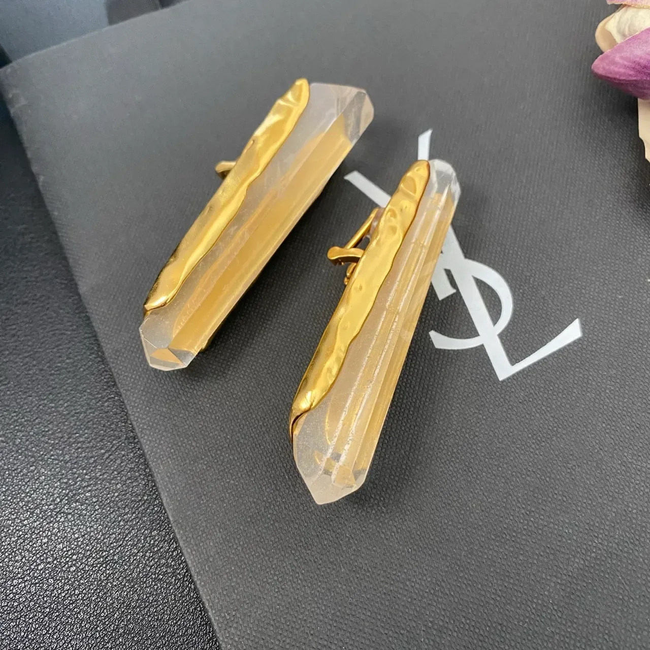 Gold Transparent Faceted Crystal Fluted Edges Jewelry 5