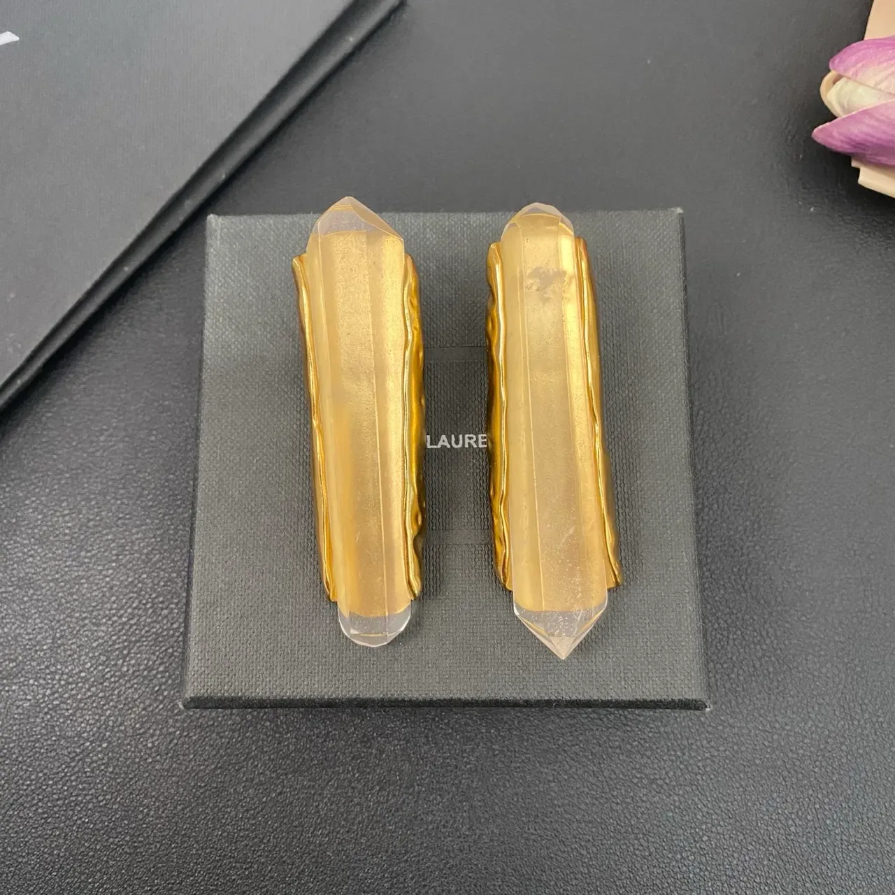 Gold Transparent Faceted Crystal Fluted Edges Jewelry 6