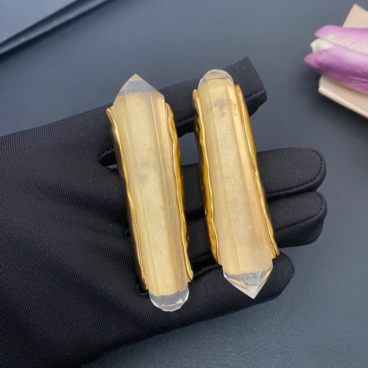 Gold Transparent Faceted Crystal Fluted Edges Jewelry 8