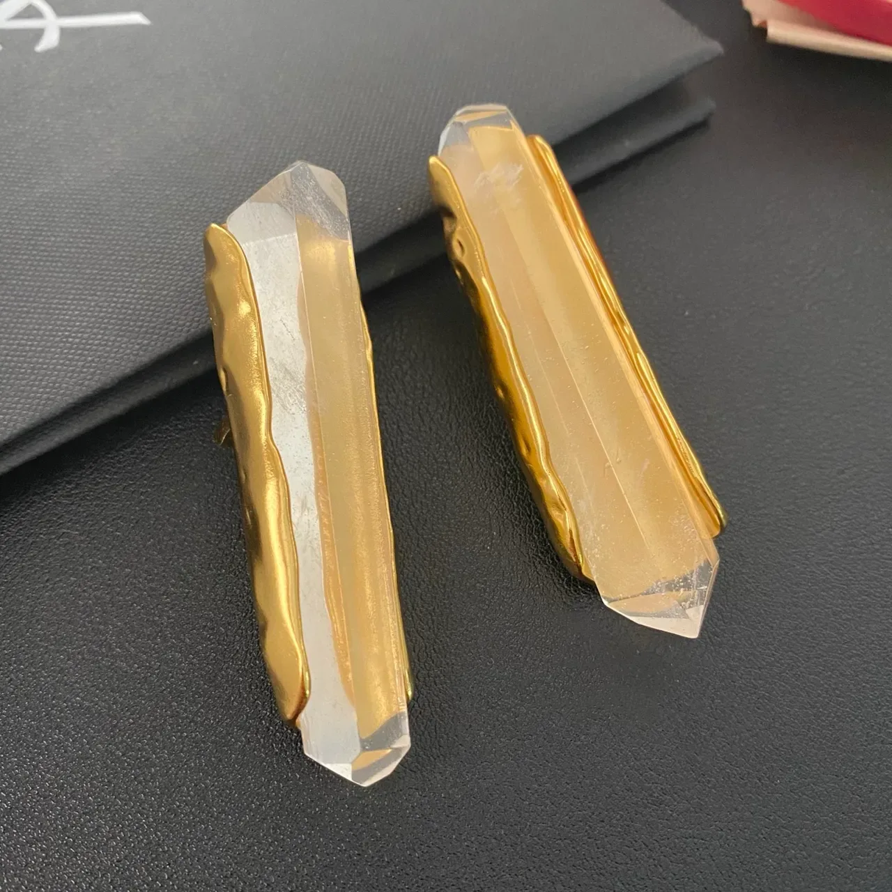 Gold Transparent Faceted Crystal Fluted Edges Jewelry 11