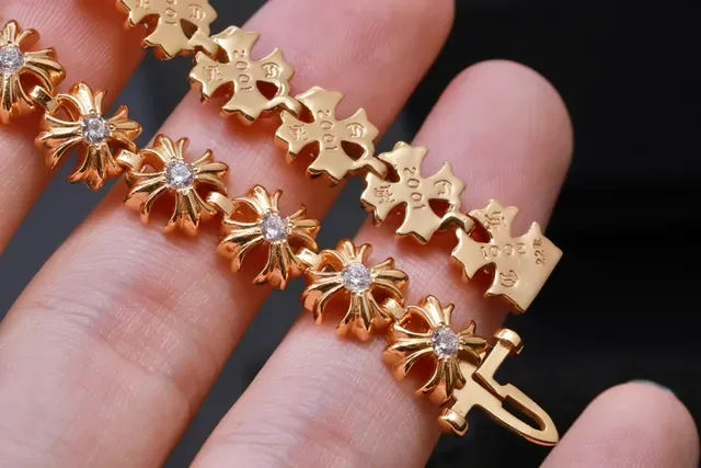 Gold Transparent Floral Motif Pave-Set Clear Stones Bracelet 6
