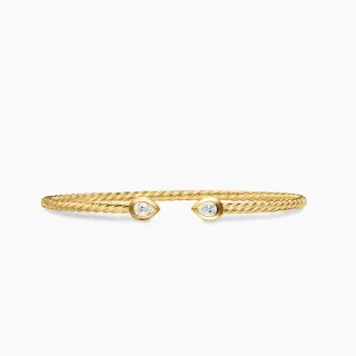 Pulsera de oro transparente cable trenzado en forma de pera con piedras en bezel