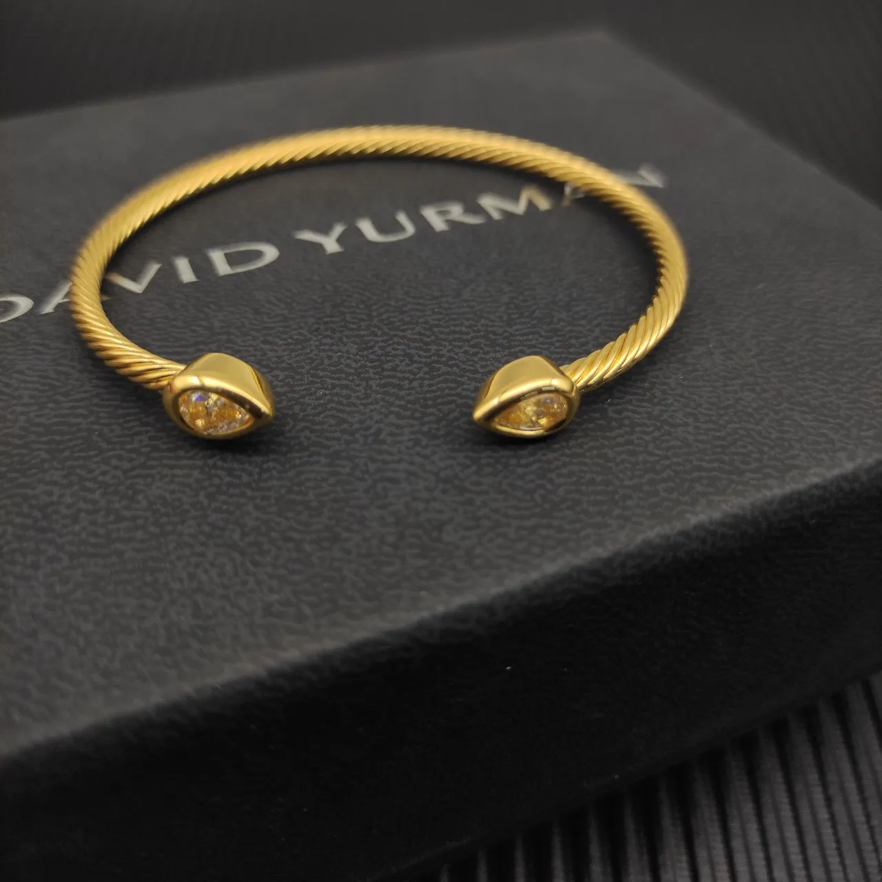 Gold Transparent Twisted Rope Cable Pear-Shaped Bezel-Set Stones Bracelet 7