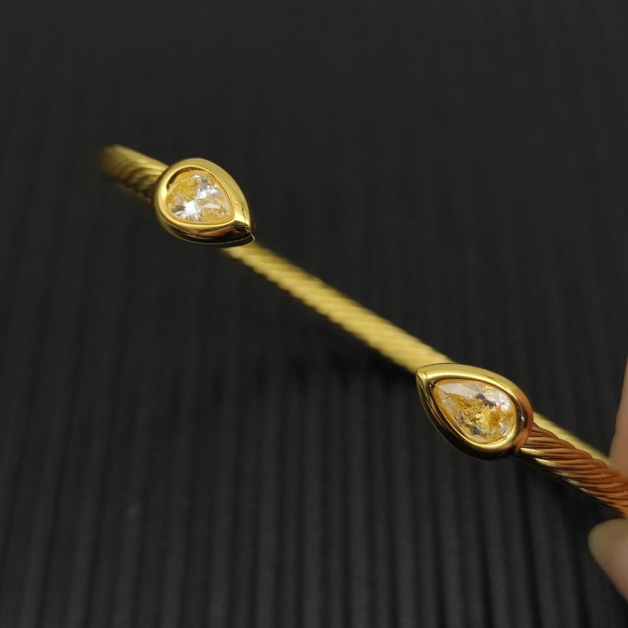 Gold Transparent Twisted Rope Cable Pear-Shaped Bezel-Set Stones Bracelet 9