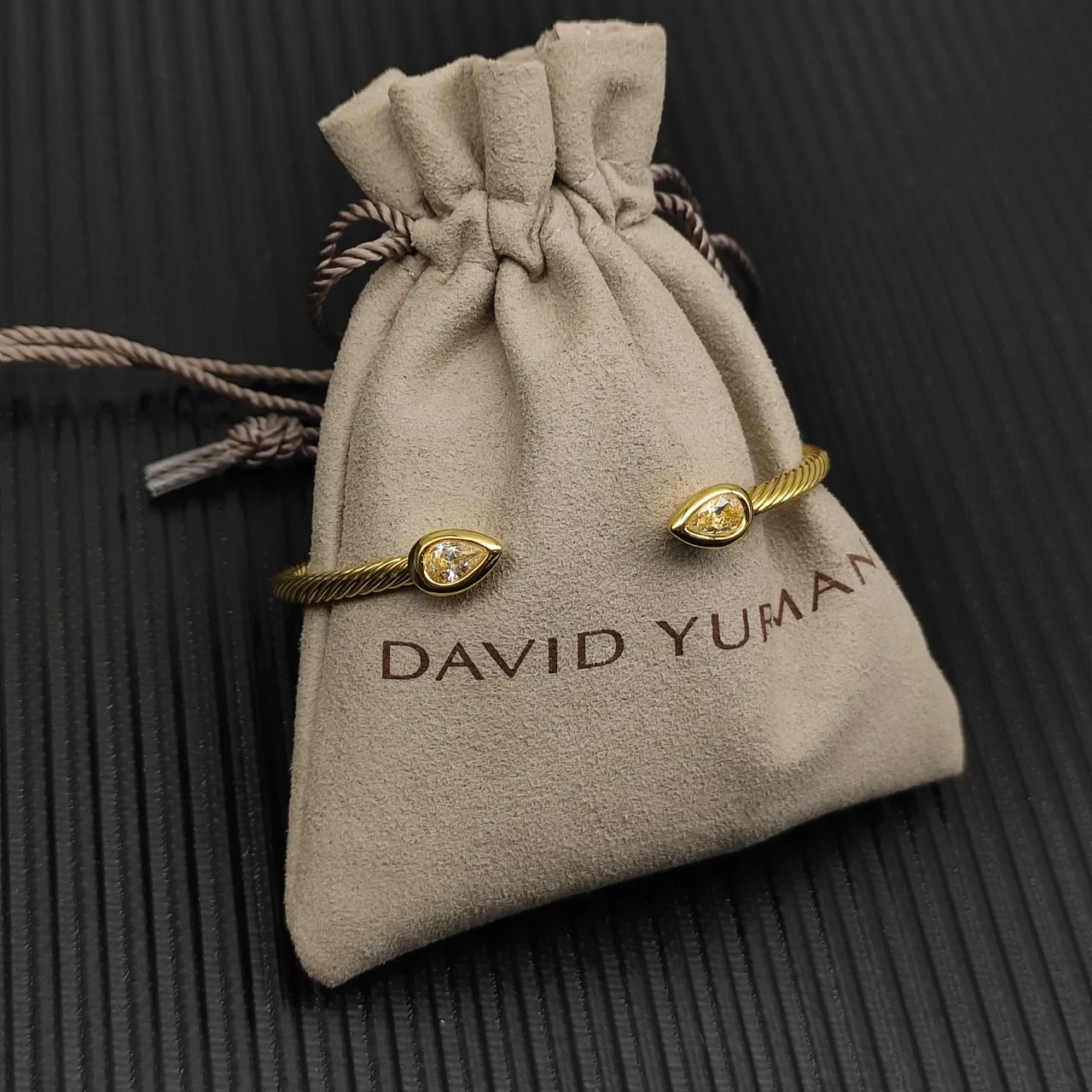 Gold Transparent Twisted Rope Cable Pear-Shaped Bezel-Set Stones Bracelet 10