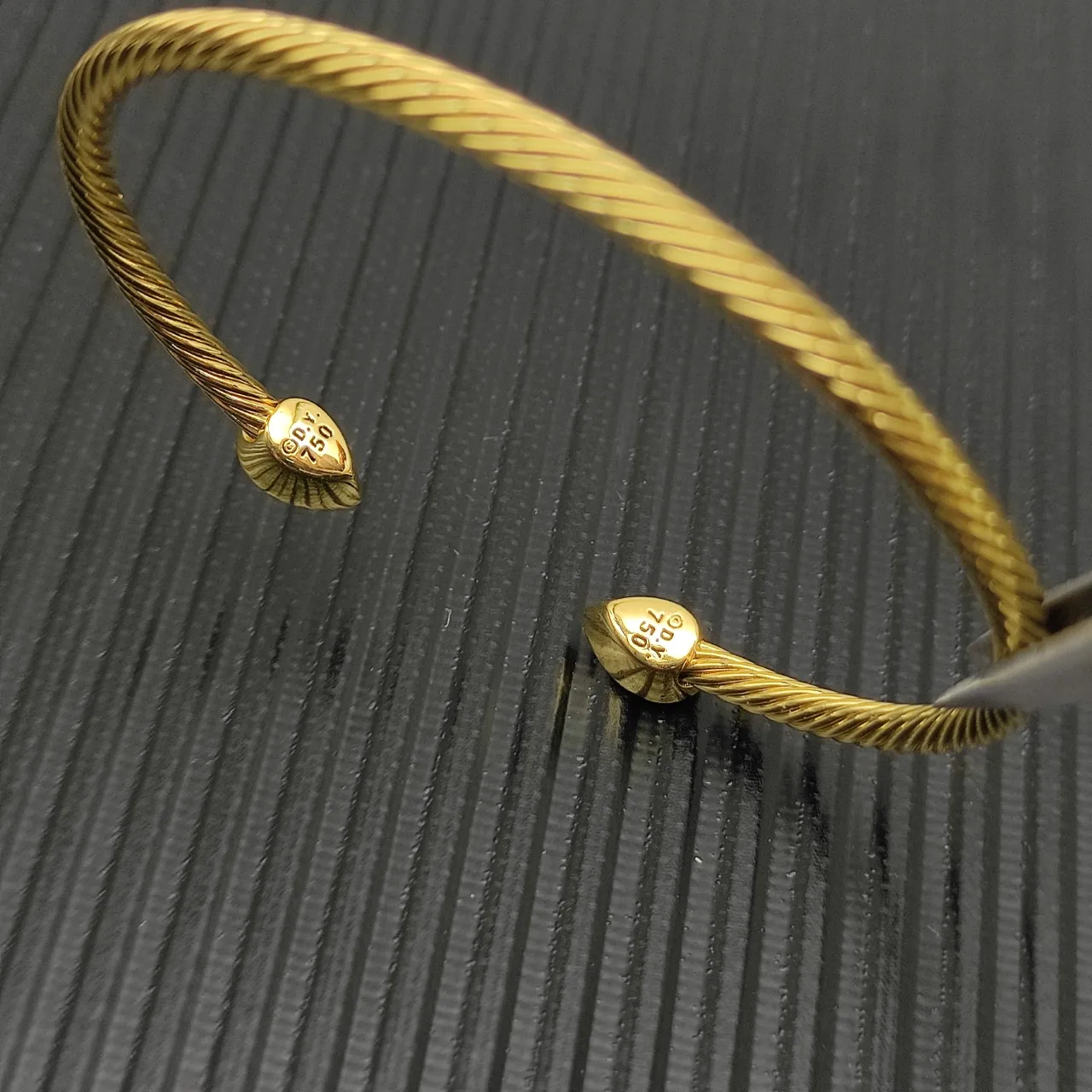 Gold Transparent Twisted Rope Cable Pear-Shaped Bezel-Set Stones Bracelet 11