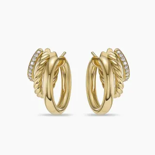 Gold Twisted Rope Pavé Hoop Earrings
