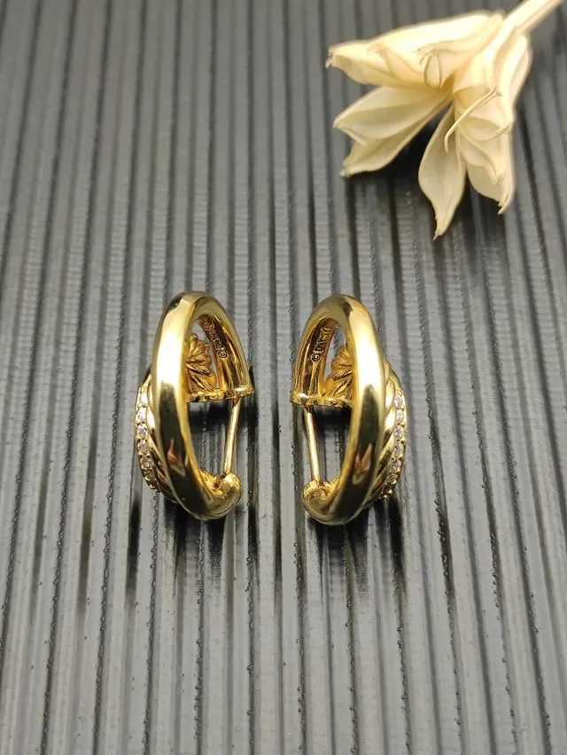 Gold Twisted Rope Pavé Hoop Earrings 5
