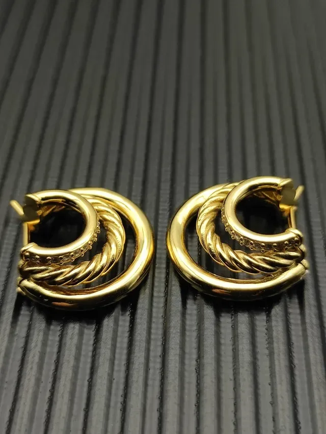 Gold Twisted Rope Pavé Hoop Earrings 6