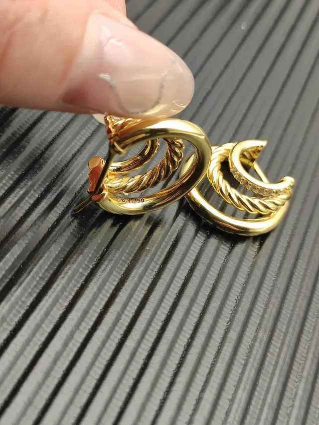 Gold Twisted Rope Pavé Hoop Earrings 7