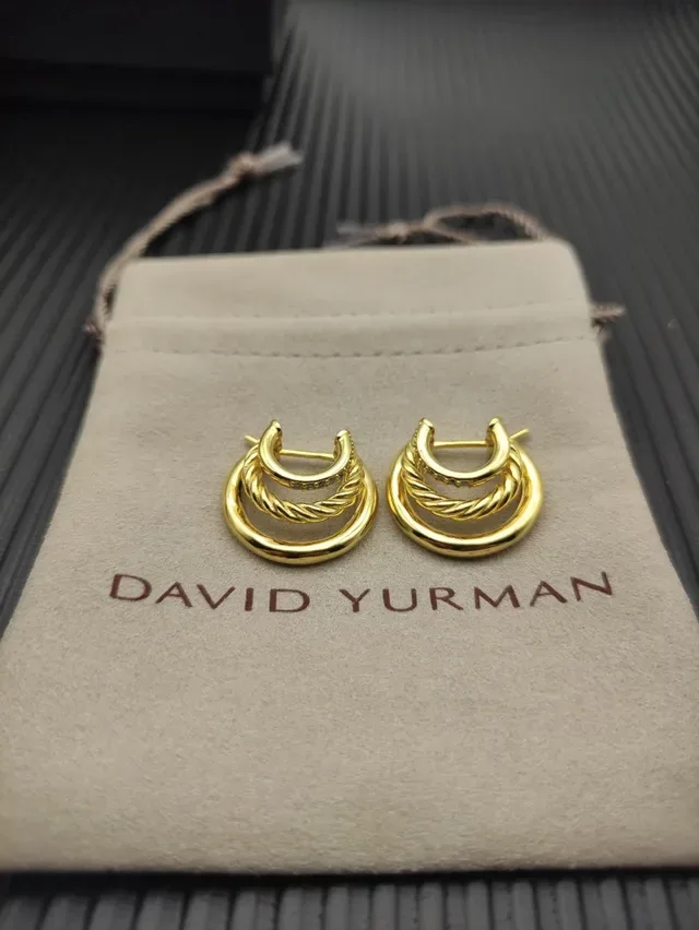 Gold Twisted Rope Pavé Hoop Earrings 9