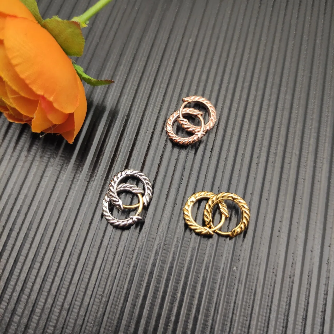 Gold Twisted Rope Texture Hinged Closure Earrings 2