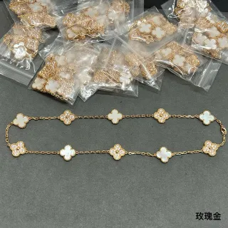 金白链三叶草形状花纹项链