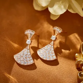 Gold White Fan-Shaped Pavé-Set Earrings