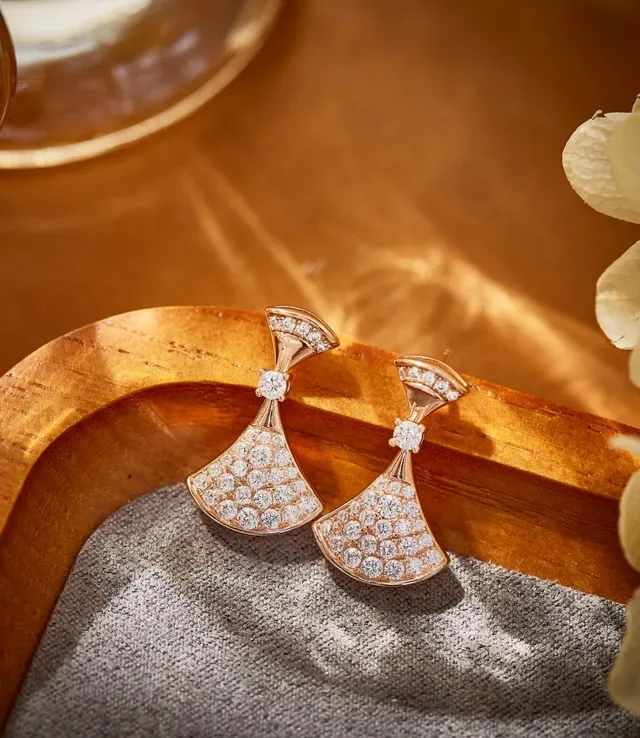 Gold White Fan-Shaped Pavé-Set Earrings 3