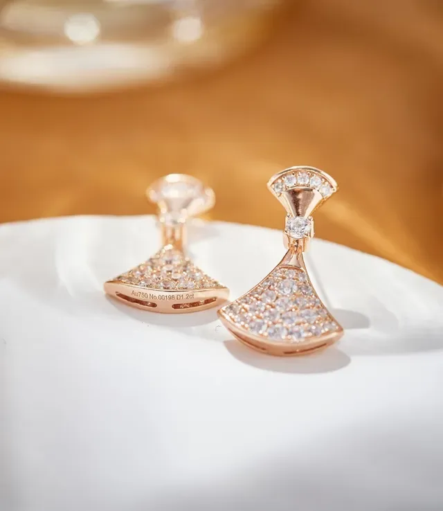 Gold White Fan-Shaped Pavé-Set Earrings 5