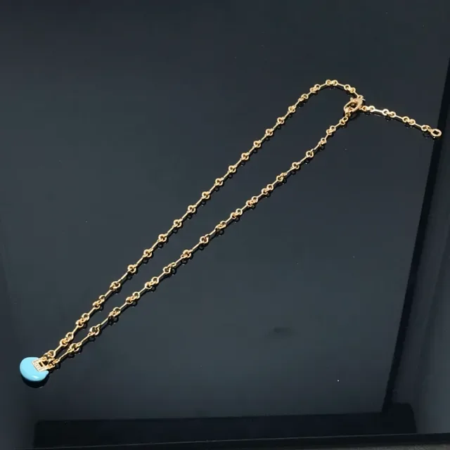 Gold White Link Chain Smooth Oval Stone Pendant Necklace 2