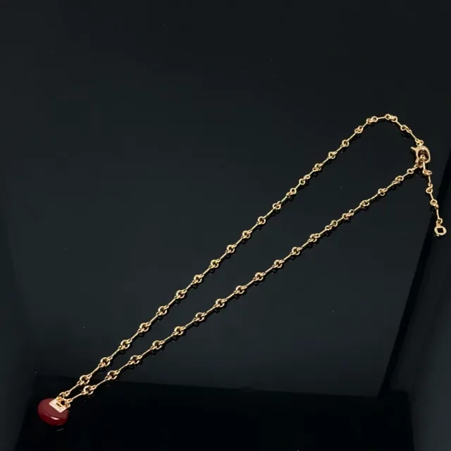 Gold White Link Chain Smooth Oval Stone Pendant Necklace 3