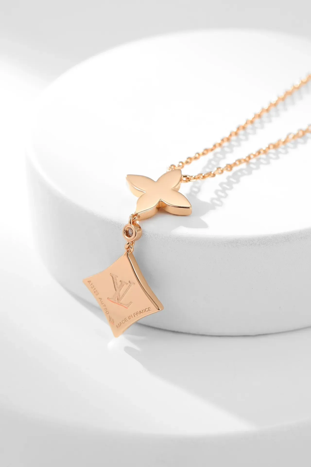 Gold White Rose Chain Dual Floral Pendant Necklace 2
