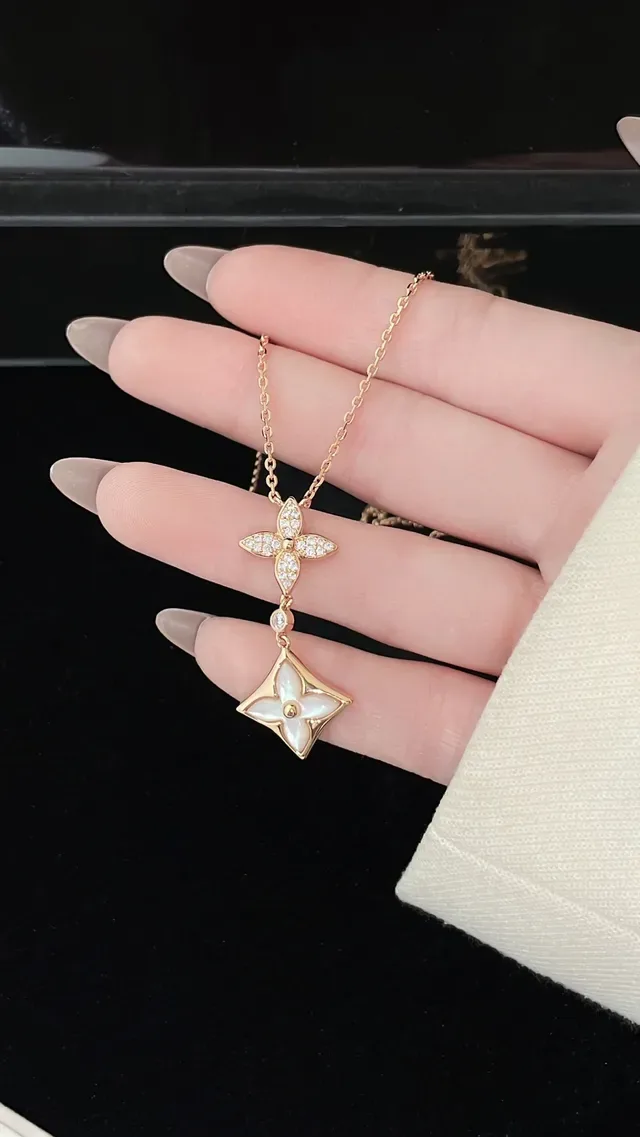 Gold White Rose Chain Dual Floral Pendant Necklace 7