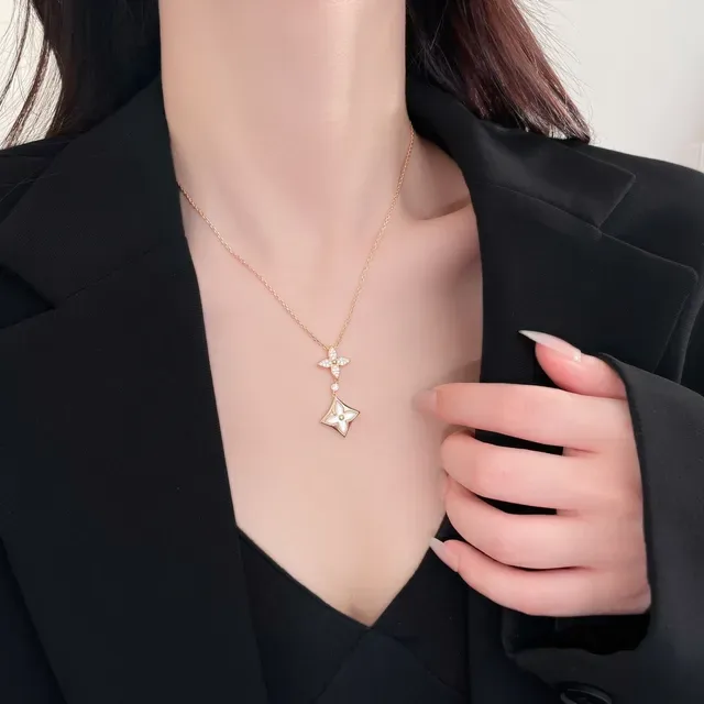 Gold White Rose Chain Dual Floral Pendant Necklace 9
