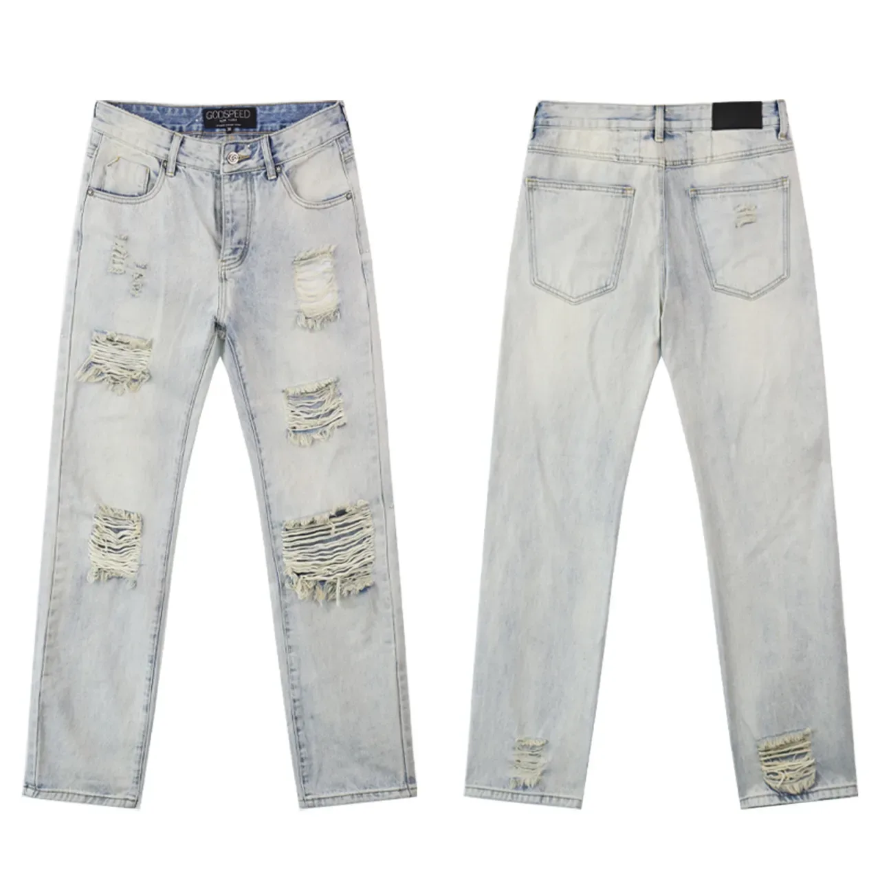 GOOSPEED Distressed Ripped Straight-Leg Mid-Rise Jeans 2