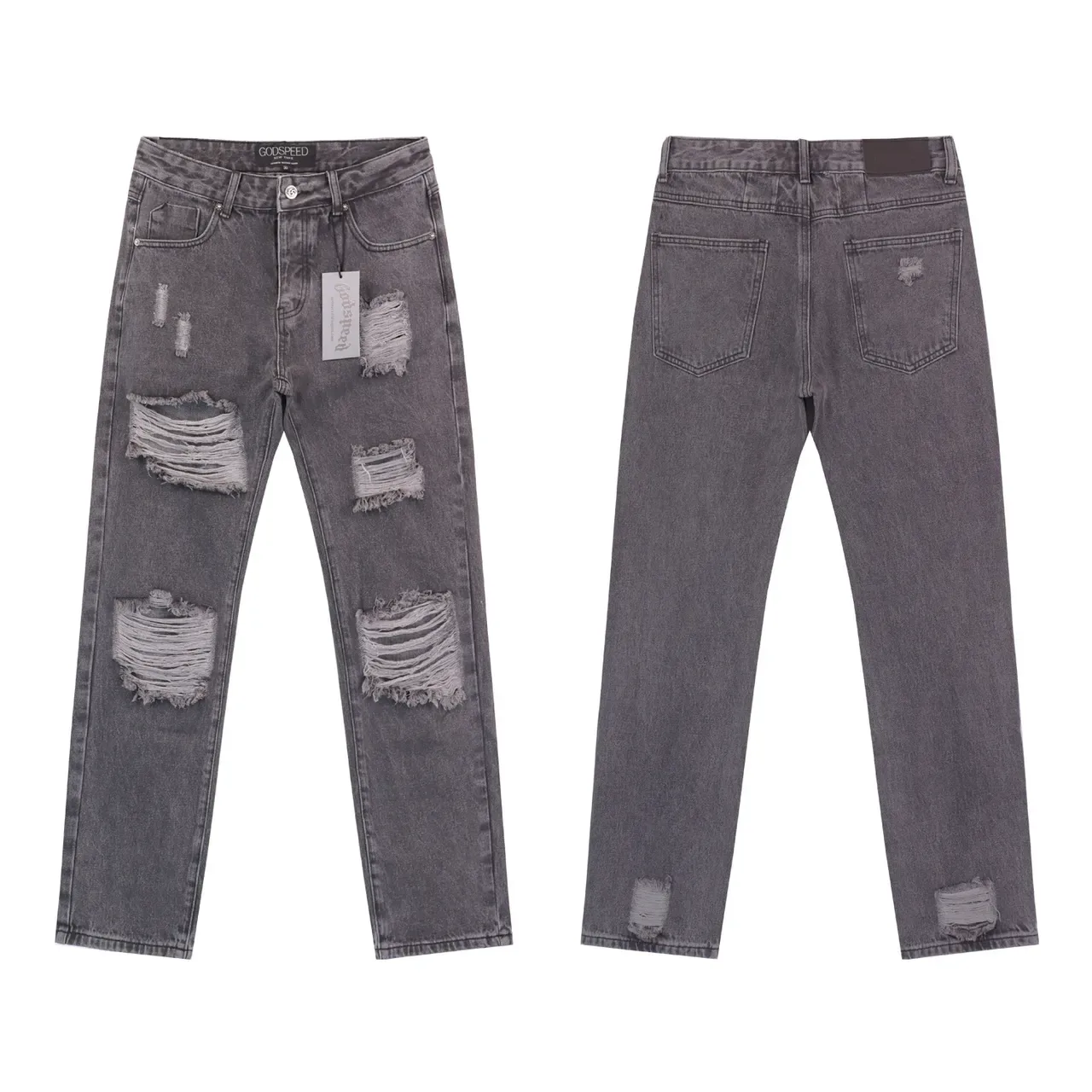 GOOSPEED Distressed Ripped Straight-Leg Mid-Rise Jeans 4