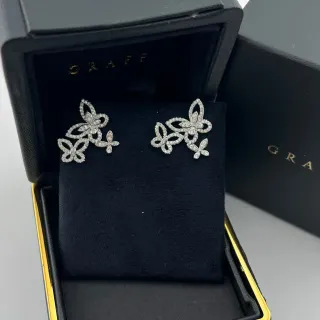 Graff Silver Black Butterfly Motif Pavé-Set Earrings