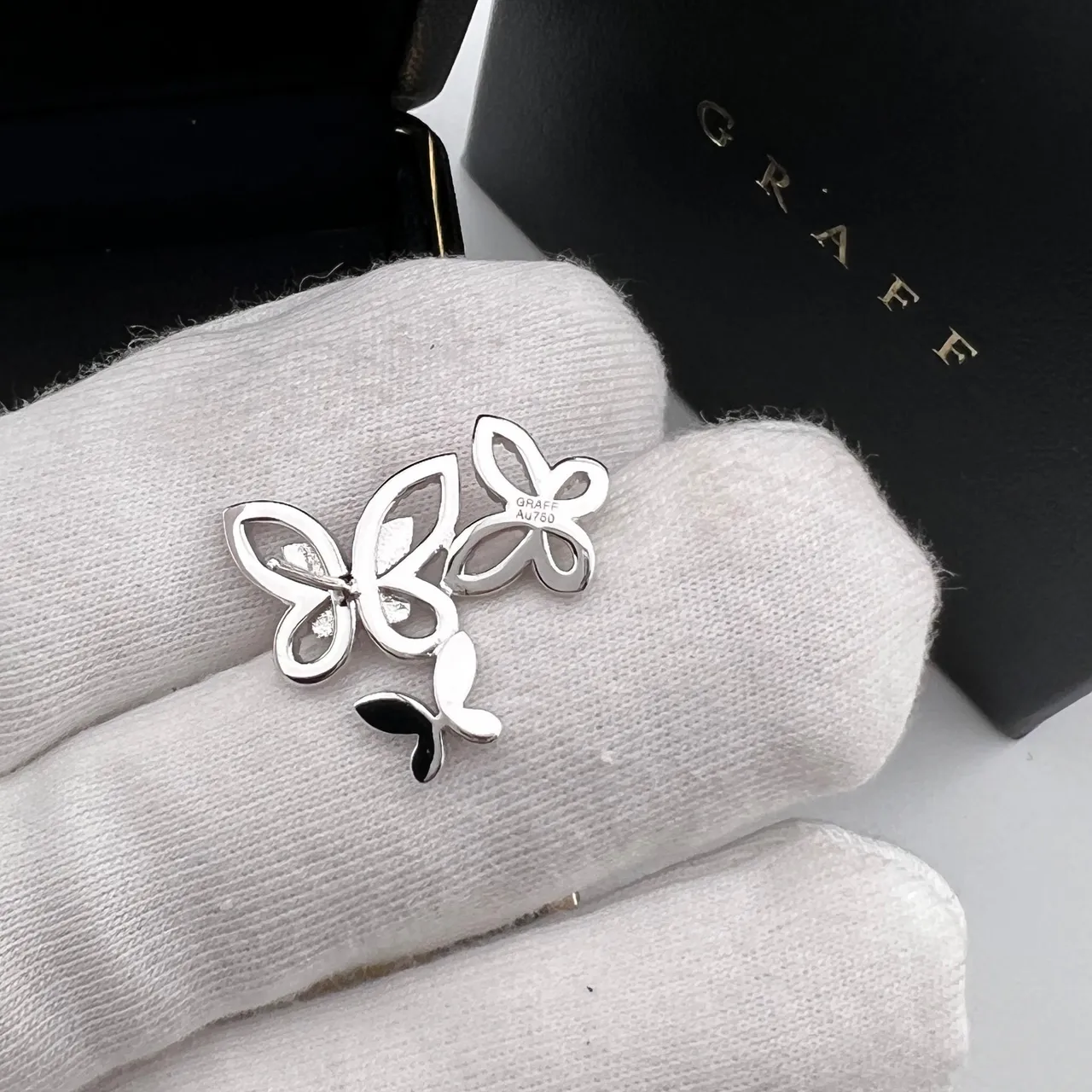 Graff Silver Black Butterfly Motif Pavé-Set Earrings 2