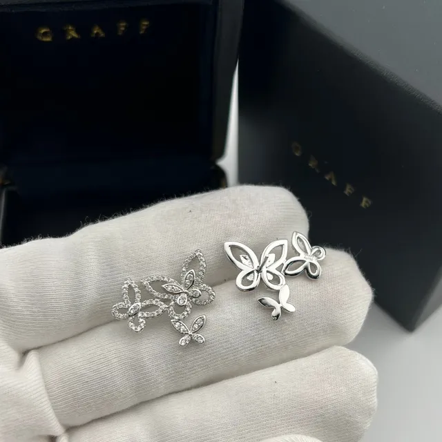 Graff Silver Black Butterfly Motif Pavé-Set Earrings 3