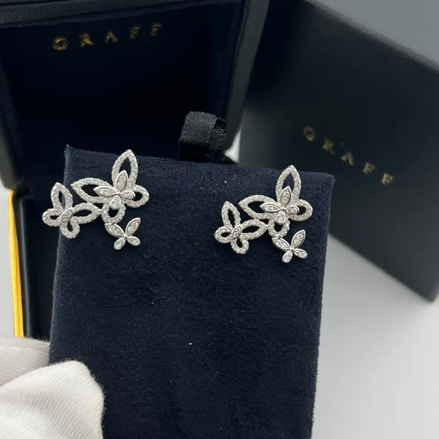 Graff Silver Black Butterfly Motif Pavé-Set Earrings 4