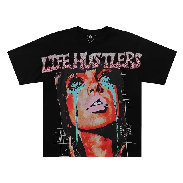 Graphic Print Rhinestone-Back Oversized T-Shirt 3
