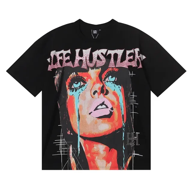 Graphic Print Rhinestone-Back Oversized T-Shirt 6