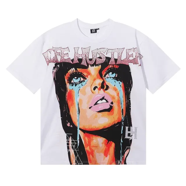 Graphic Print Rhinestone-Back Oversized T-Shirt 8