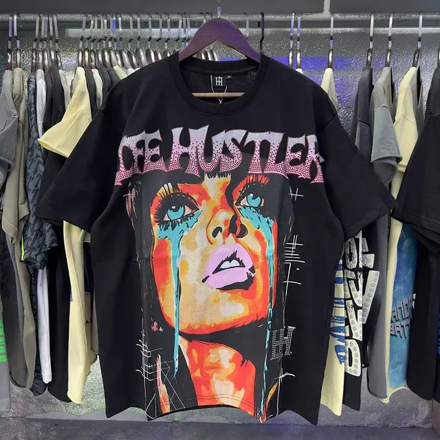 Graphic Print Rhinestone-Back Oversized T-Shirt 16